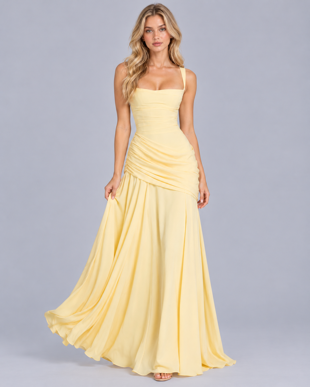 Women's Corset Maxi Dress with Draped Hip