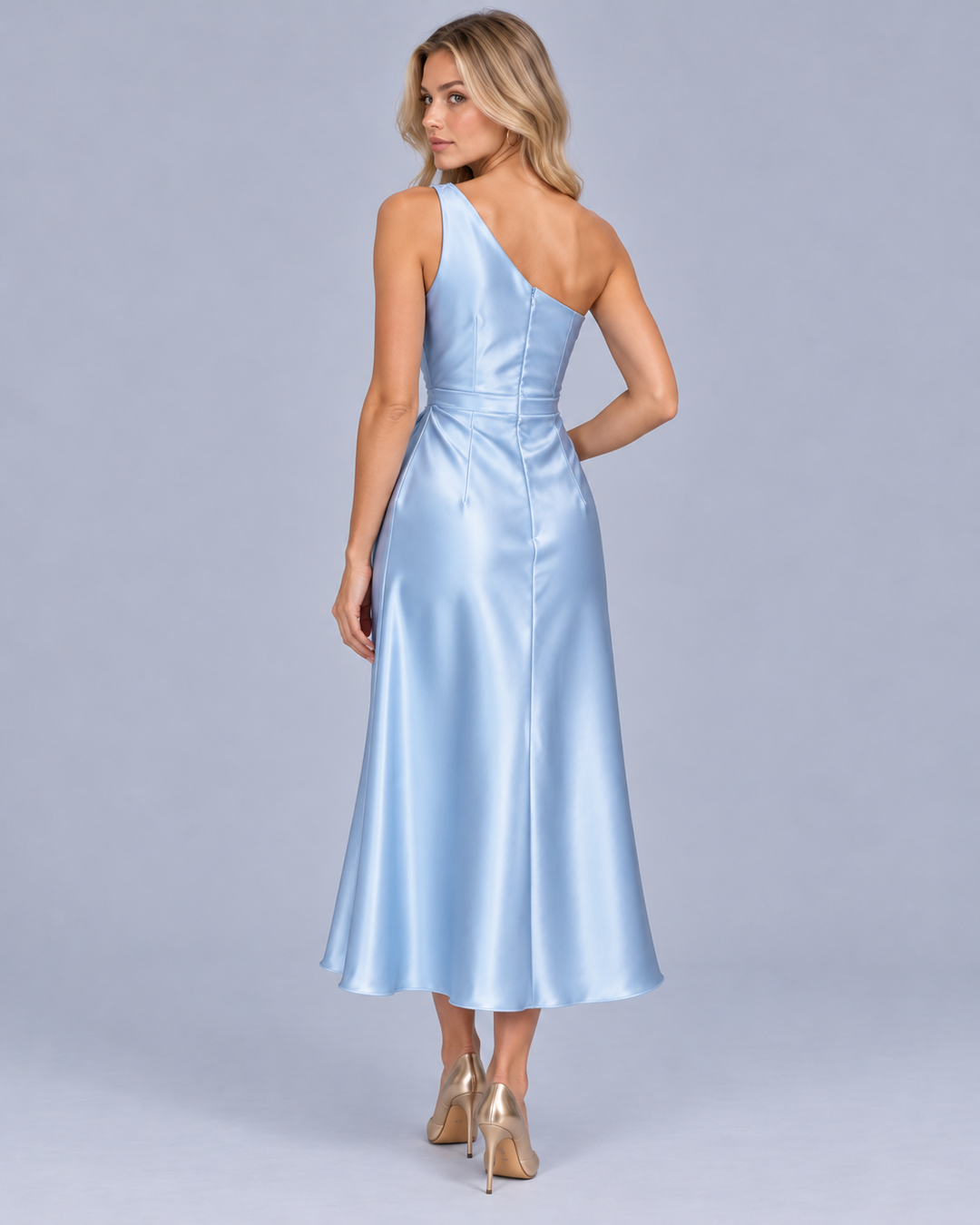 Women's One Shoulder Draped Midi Dress