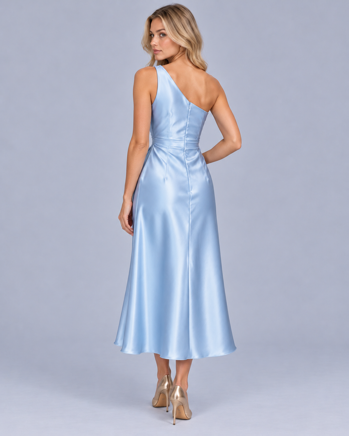 Women's One Shoulder Draped Midi Dress