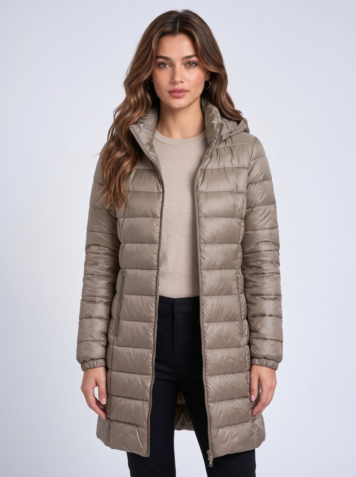 Women's Long Puffer Coat with Detachable Hood