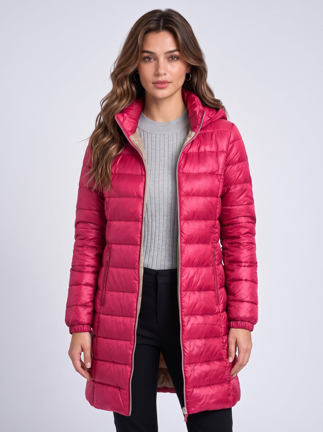 Women's Long Puffer Coat with Detachable Hood
