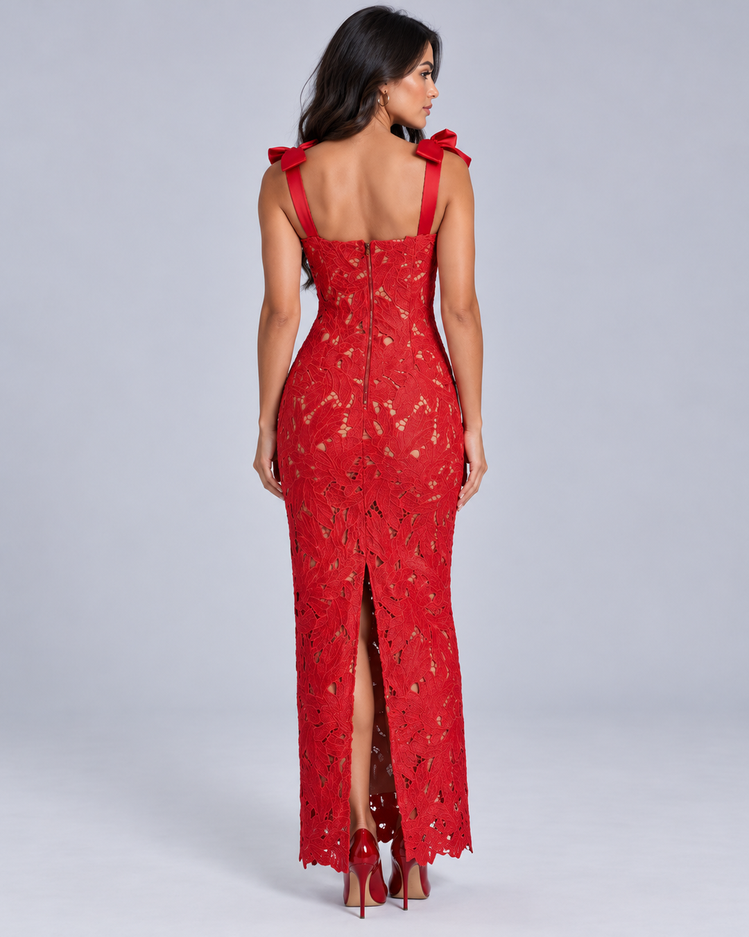 Women's Lace Maxi Dress with Bow Straps