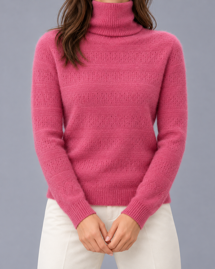 Women's Wool Pointelle Roll Neck Jumper