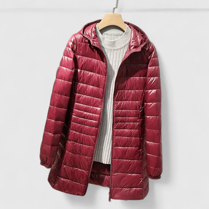 Women's Longline Quilted Jacket with Hood