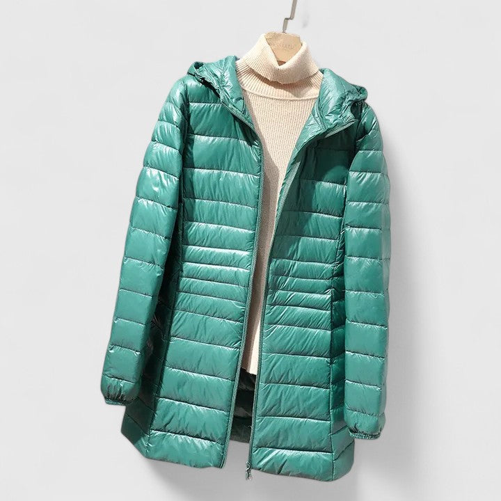Women's Longline Quilted Jacket with Hood