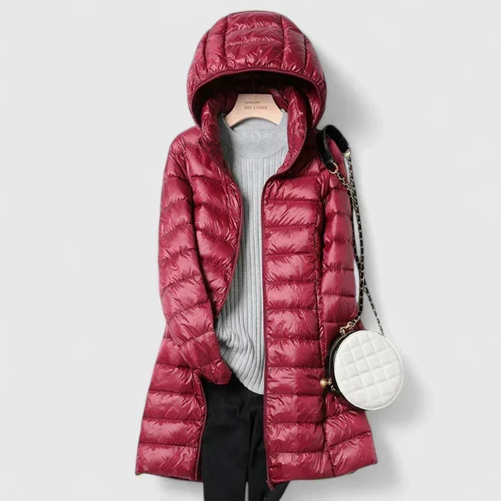 Women's Long Puffer Coat with Detachable Hood