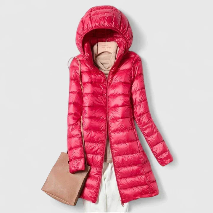 Women's Long Puffer Coat with Detachable Hood