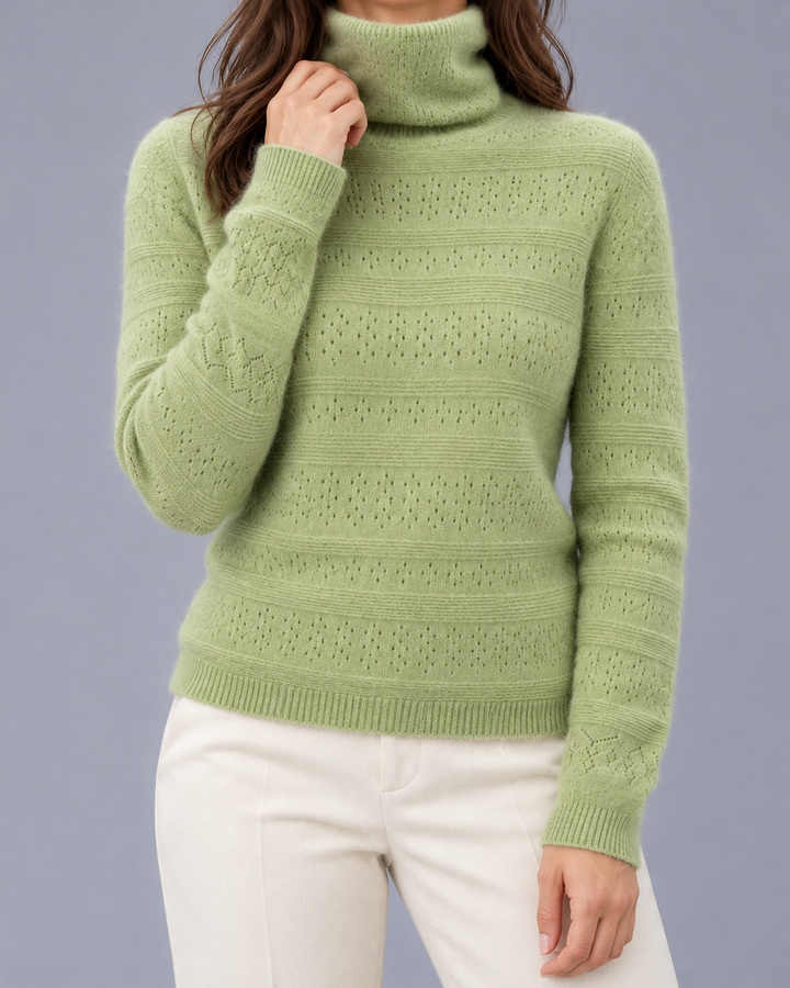 Women's Wool Pointelle Roll Neck Jumper