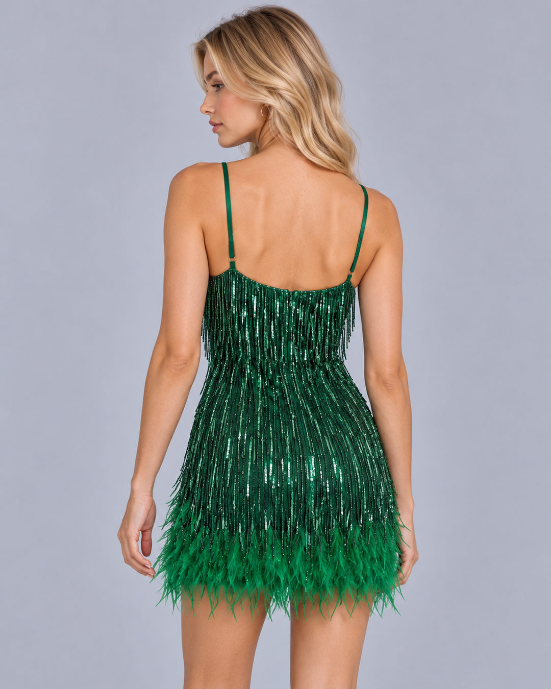 Women's Fringe Mini Dress with Feather Trim