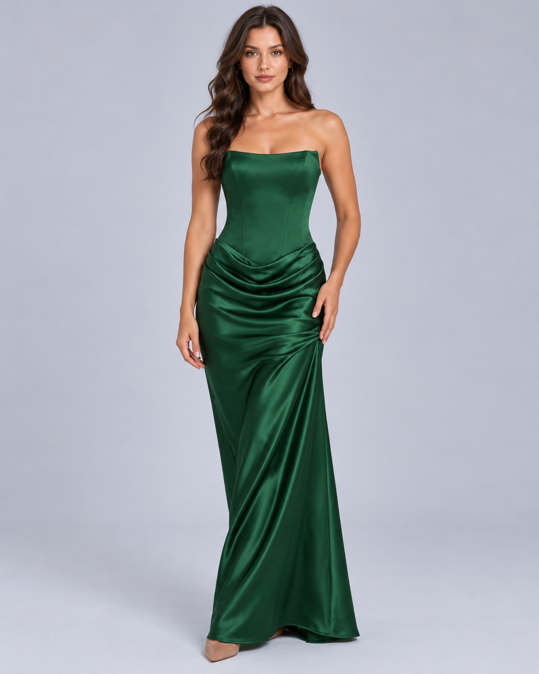 Women's Strapless Satin Corset Maxi Dress