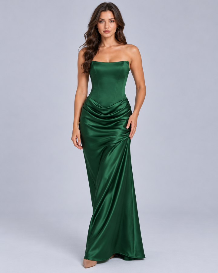Women's Strapless Satin Corset Maxi Dress