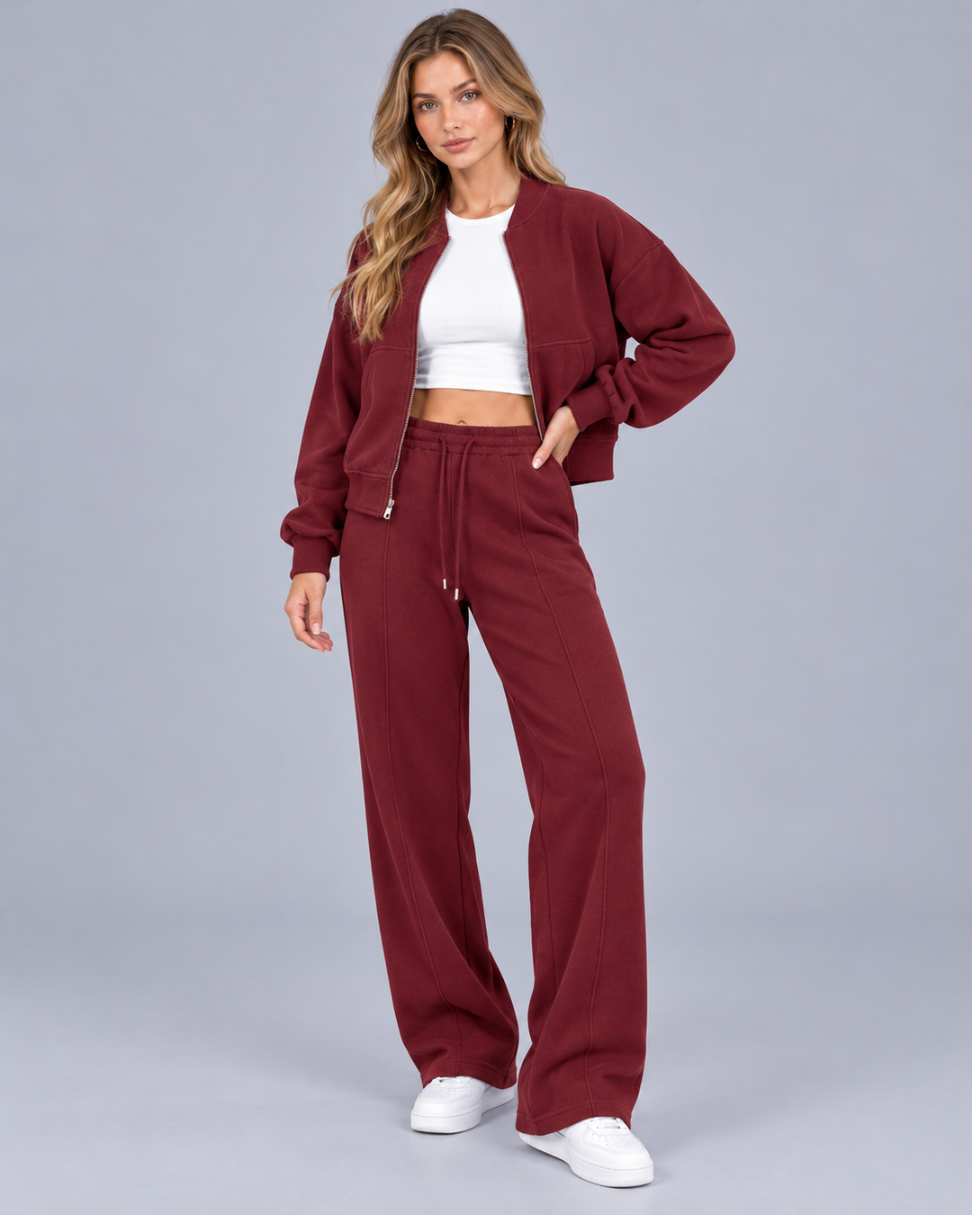 Women's Bomber Zip Tracksuit with Straight-Leg Bottoms