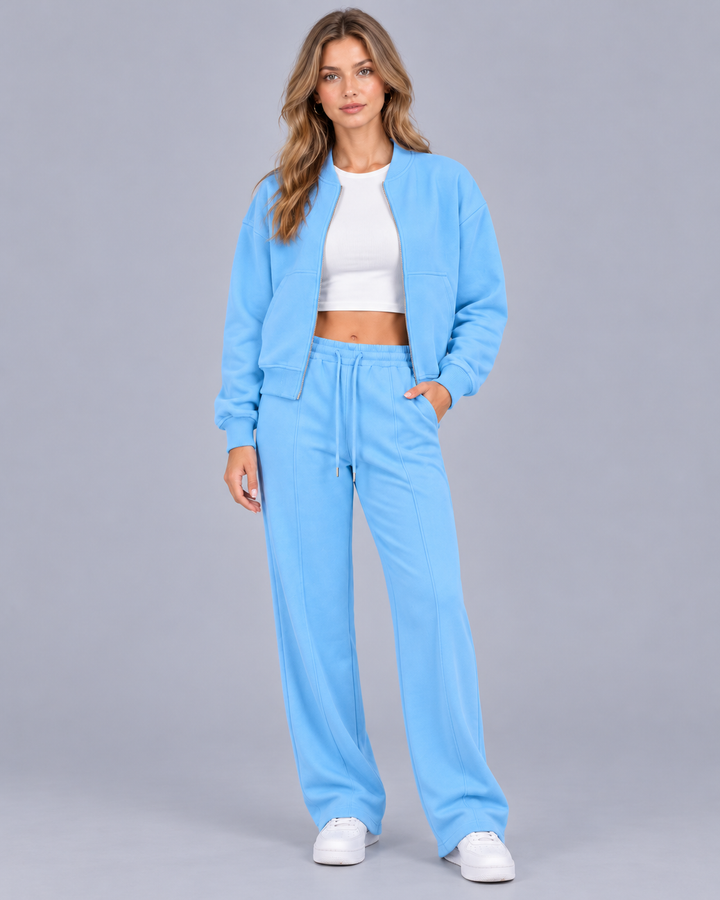 Women's Bomber Zip Tracksuit with Straight-Leg Bottoms