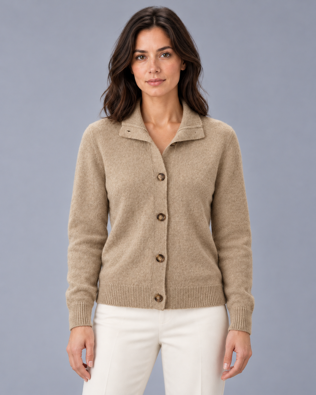 Women's Cashmere Blend High Collar Cardigan