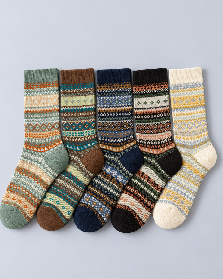 Nordic Fair Isle Cotton Crew Socks