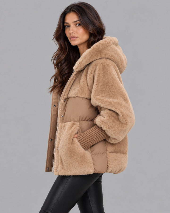 Women's Hooded Faux Fur Puffer Jacket | Padded Winter Coat