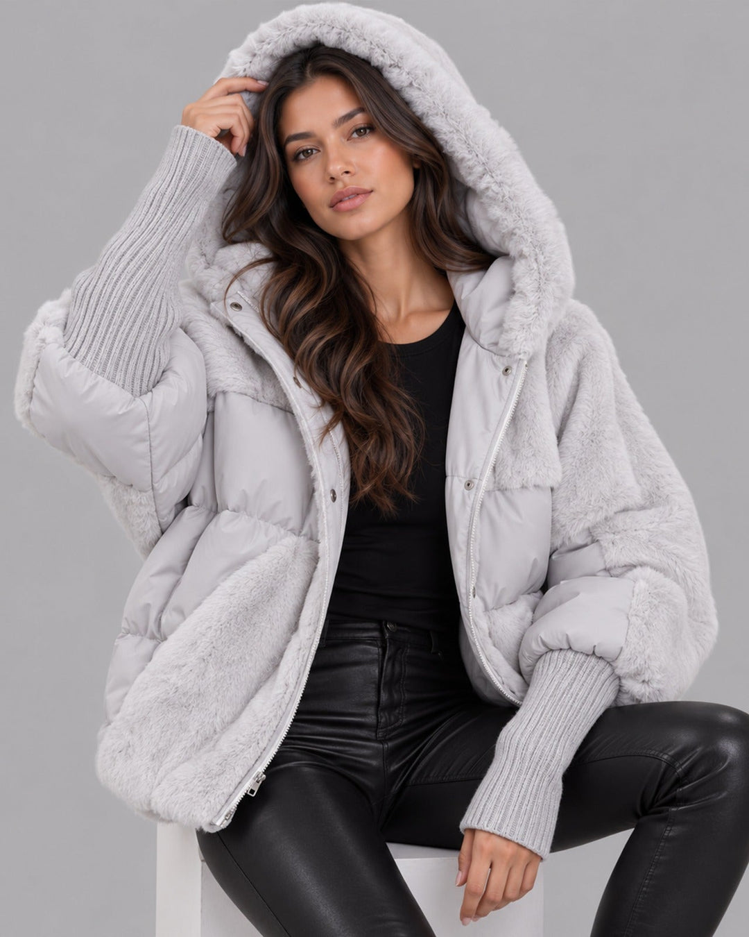 Women's Hooded Faux Fur Puffer Jacket | Padded Winter Coat