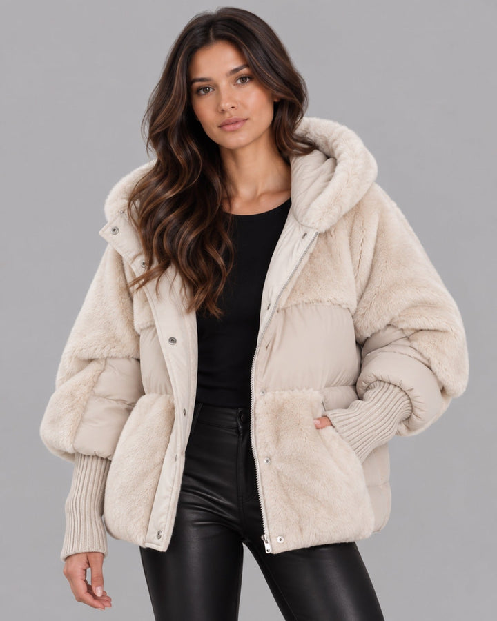 Women's Hooded Faux Fur Puffer Jacket | Padded Winter Coat