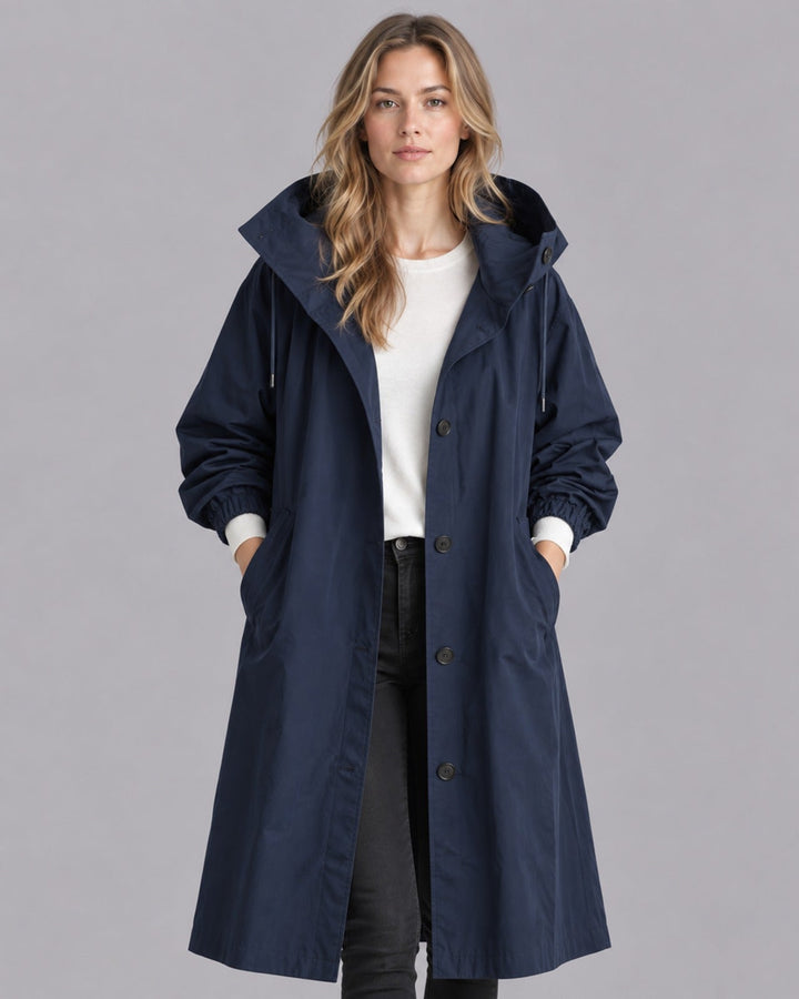 Women's Waterproof Trench Coat | Elegant Hooded Long Rain Jacket for All-Weather Protection