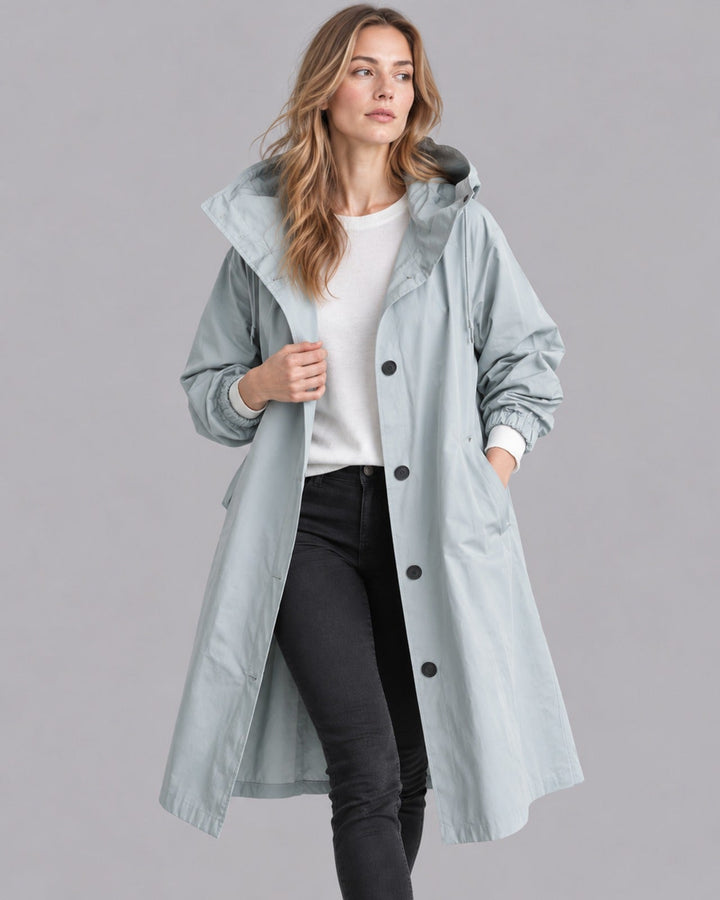 Women's Waterproof Trench Coat | Elegant Hooded Long Rain Jacket for All-Weather Protection