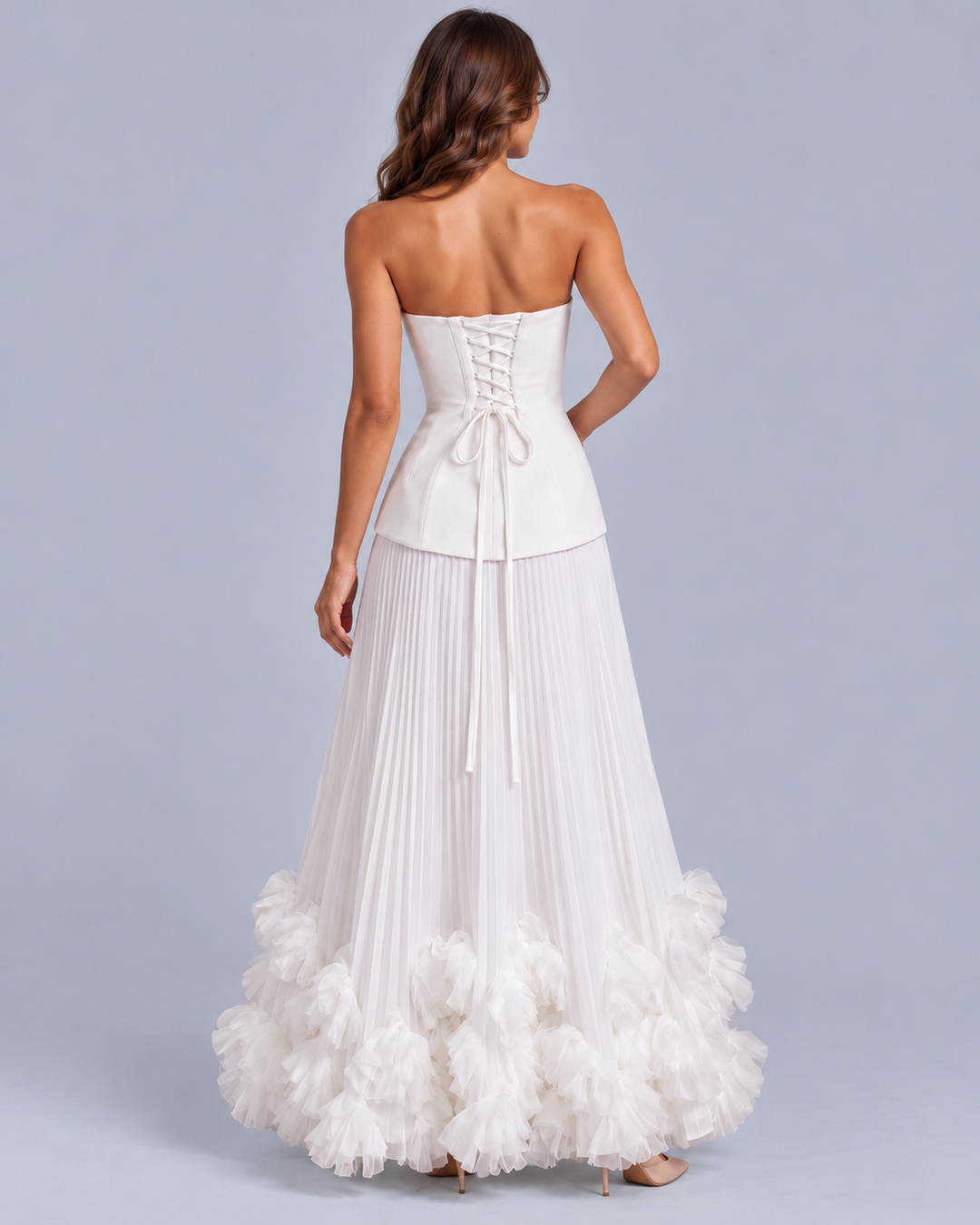 Women's Strapless Maxi Dress with Floral Hem