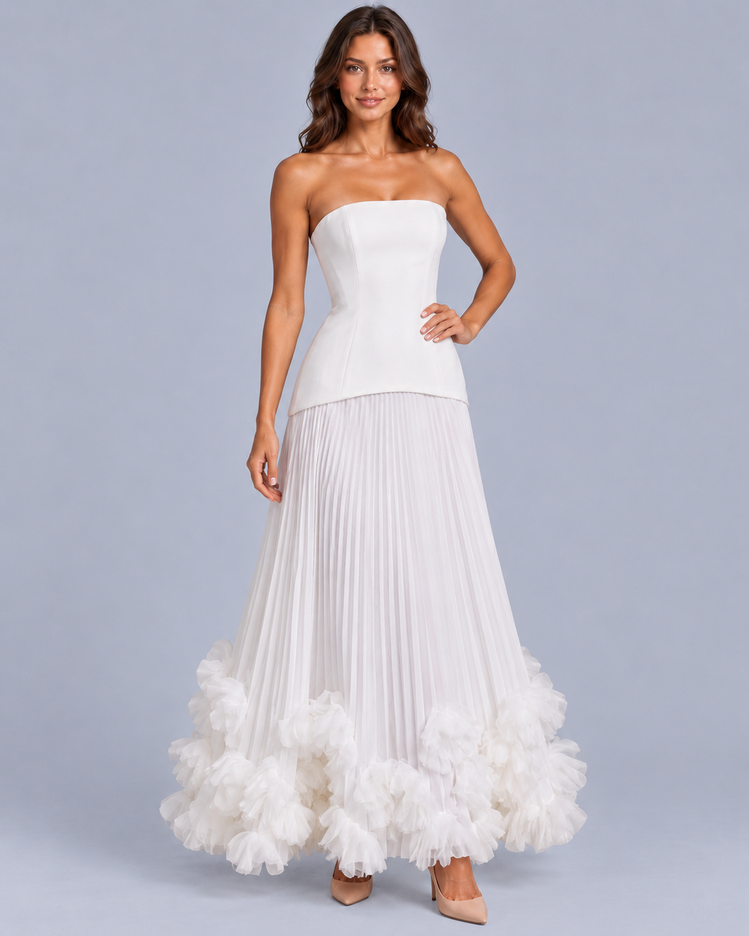 Women's Strapless Maxi Dress with Floral Hem