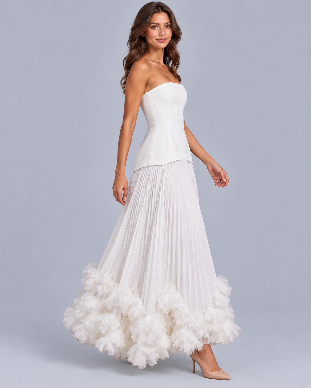 Women's Strapless Maxi Dress with Floral Hem