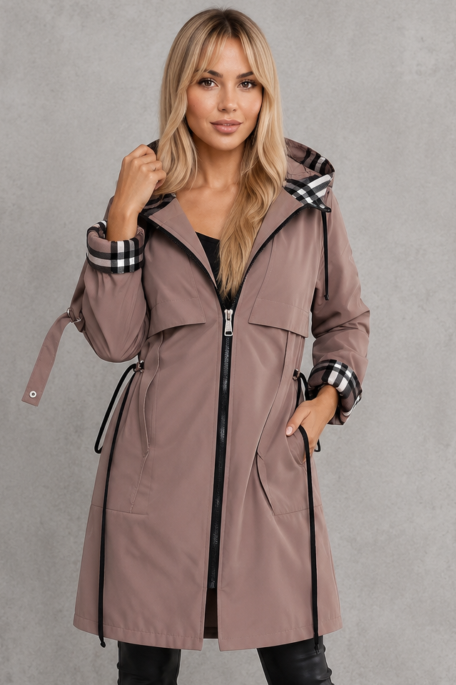 Women's Waterproof Hooded Raincoat with Drawstring Waist