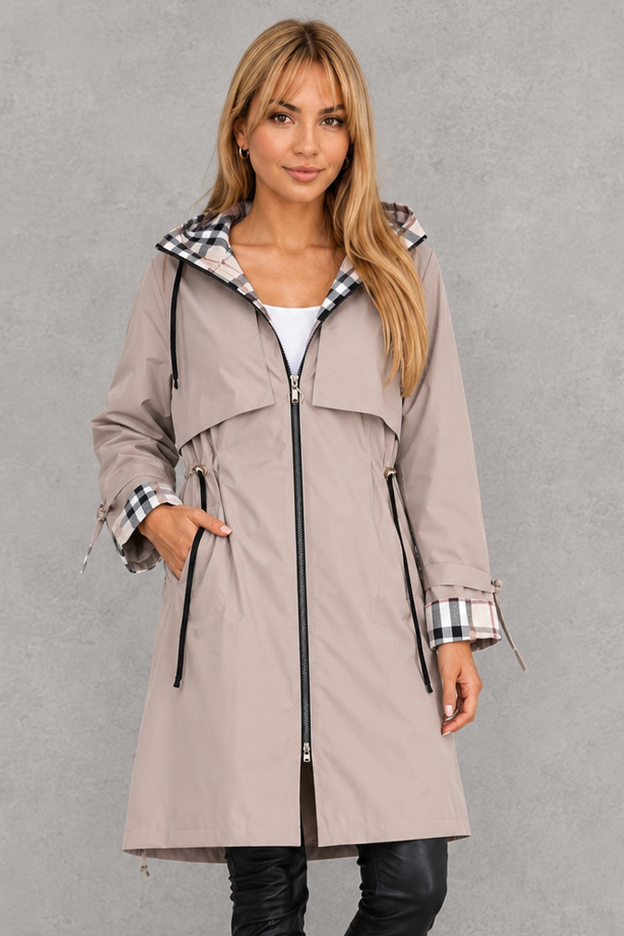 Women's Waterproof Hooded Raincoat with Drawstring Waist