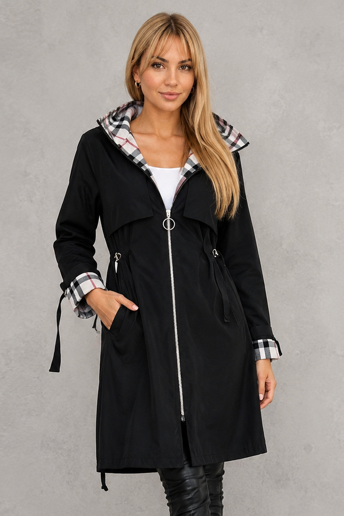 Women's Waterproof Hooded Raincoat with Drawstring Waist