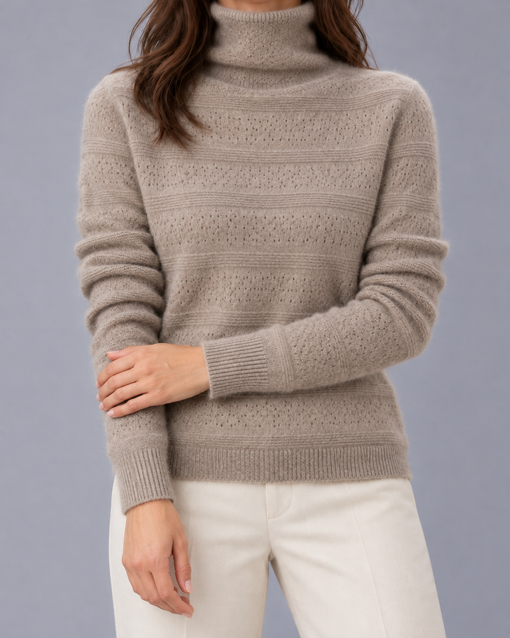 Women's Wool Pointelle Roll Neck Jumper