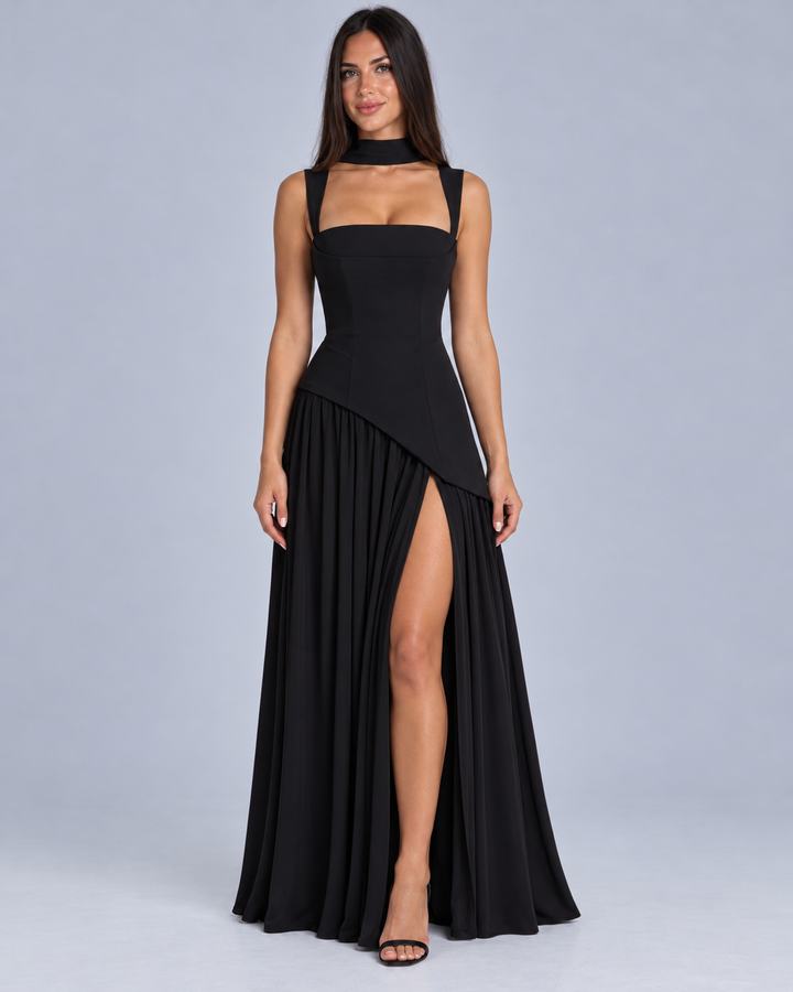 Women's Halter Corset Maxi Dress with Slit
