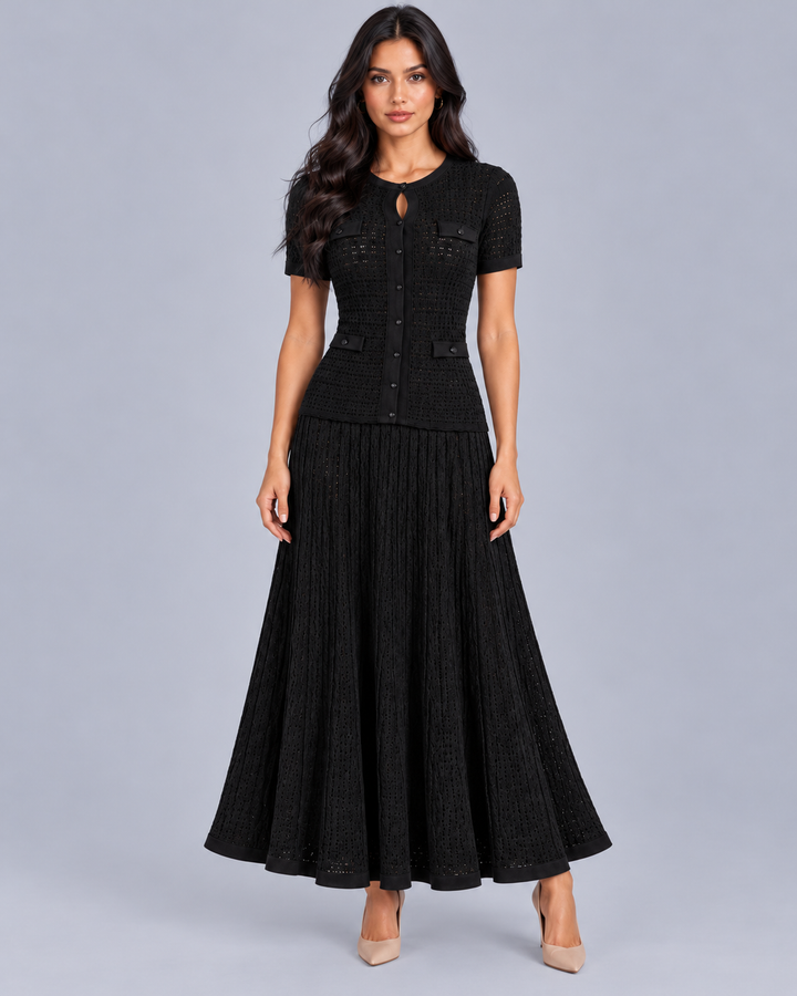 Women's Knitted Maxi Dress with Button Front