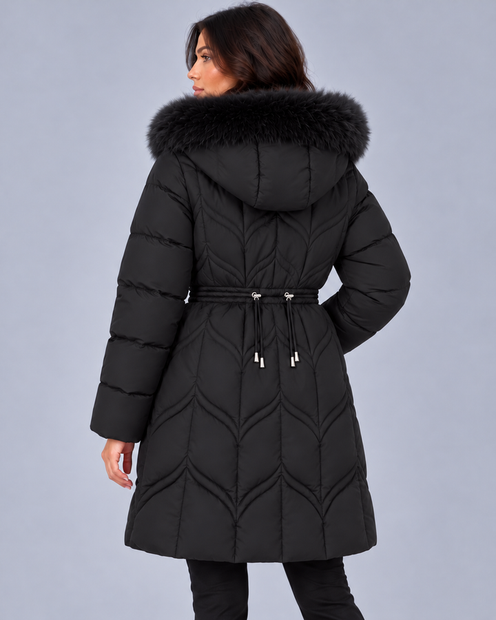 Women’s Faux Fur Hooded Puffer Coat | Quilted Drawstring Winter Parka Jacket