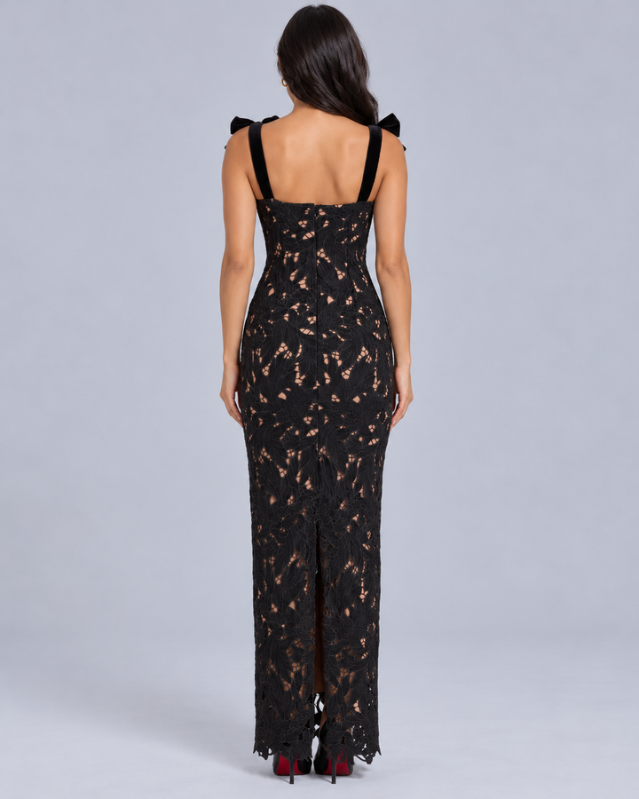 Women's Lace Maxi Dress with Bow Straps