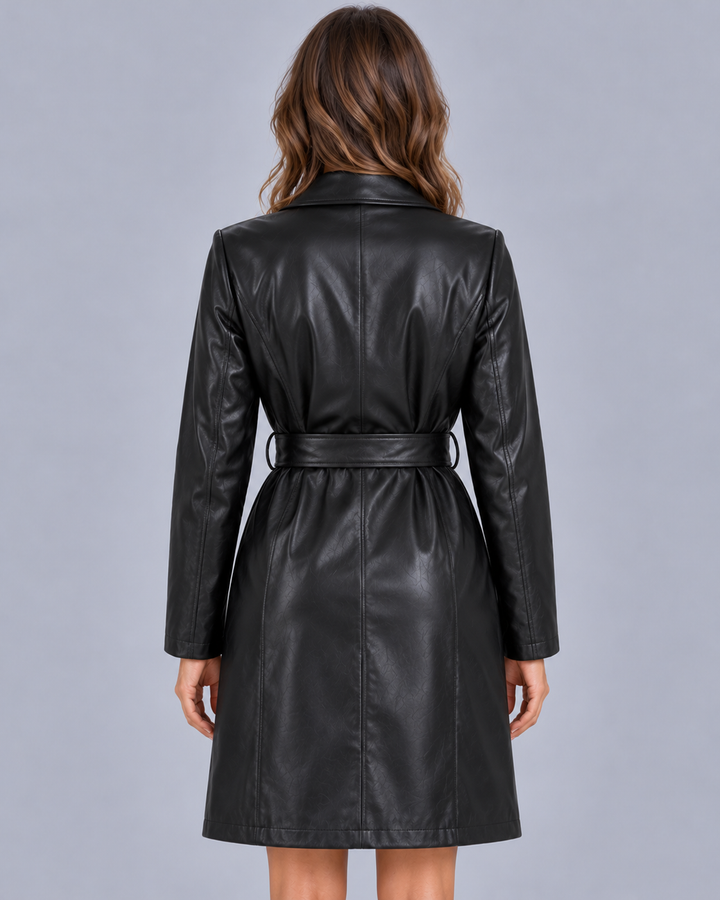Women's Longline Faux Leather Trench Coat
