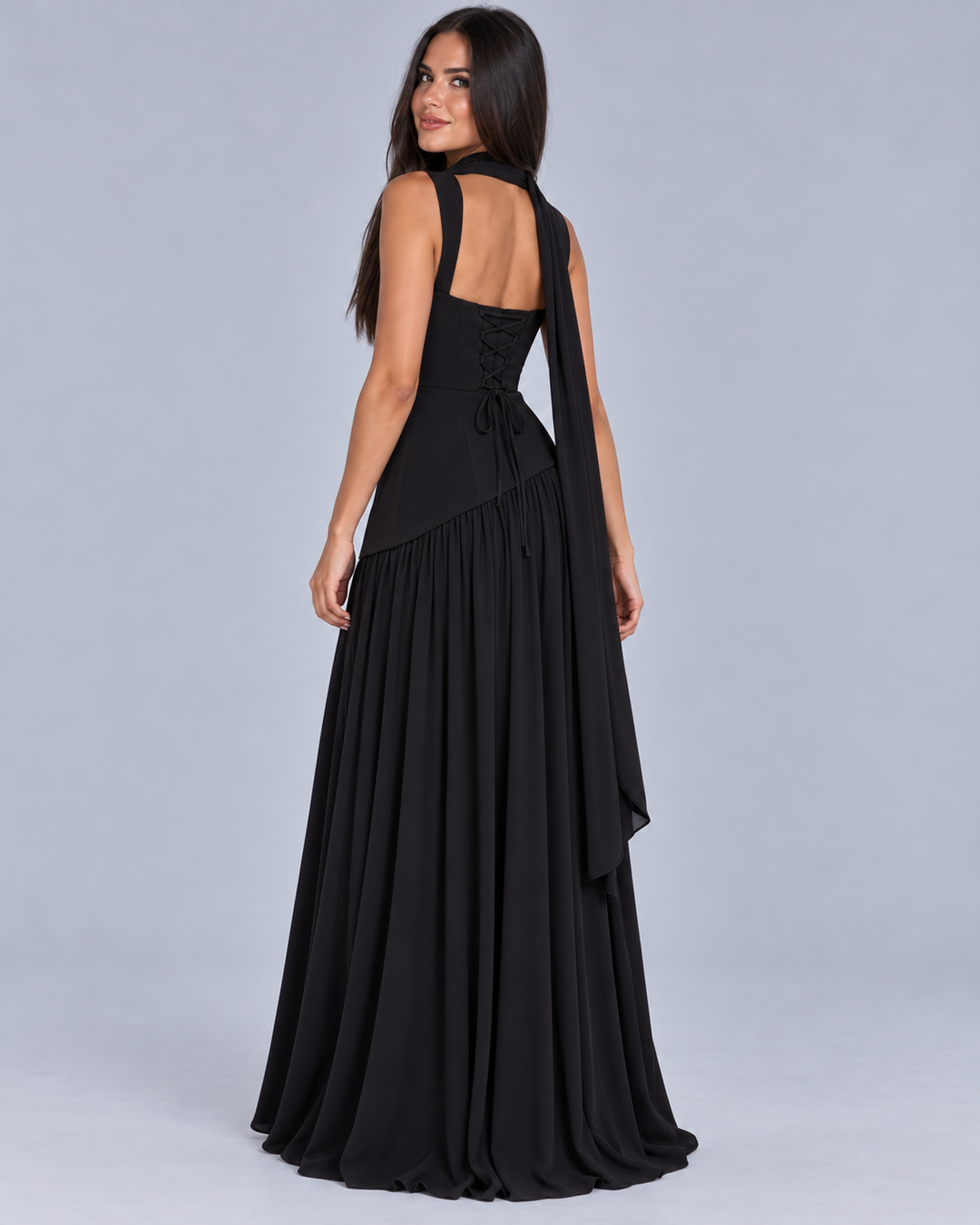 Women's Halter Corset Maxi Dress with Slit