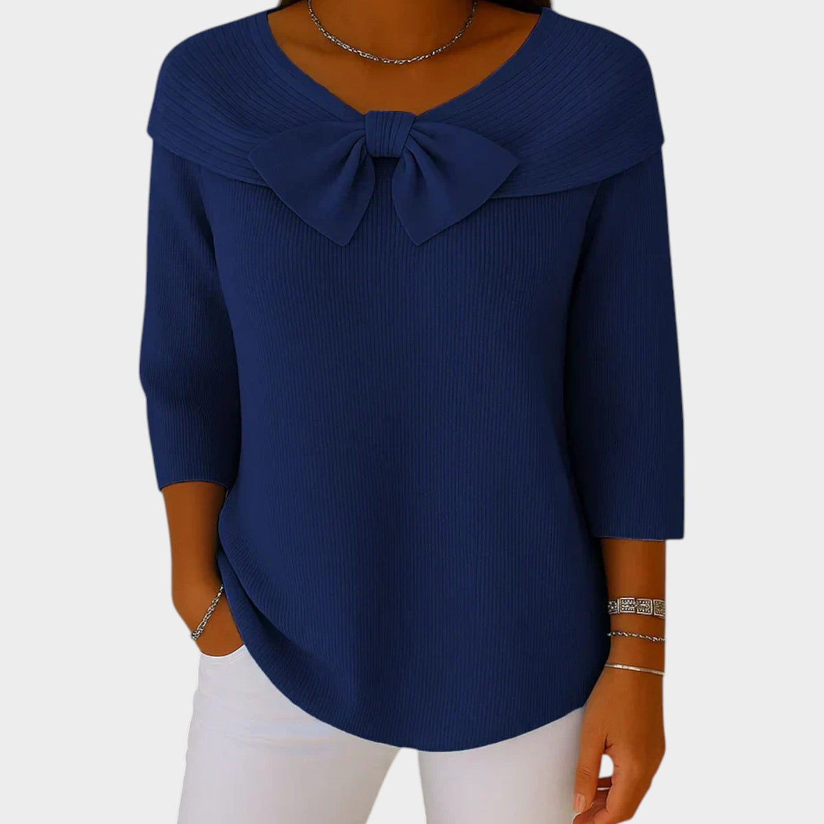 Bow Neck | Ribbed Knit Sweater