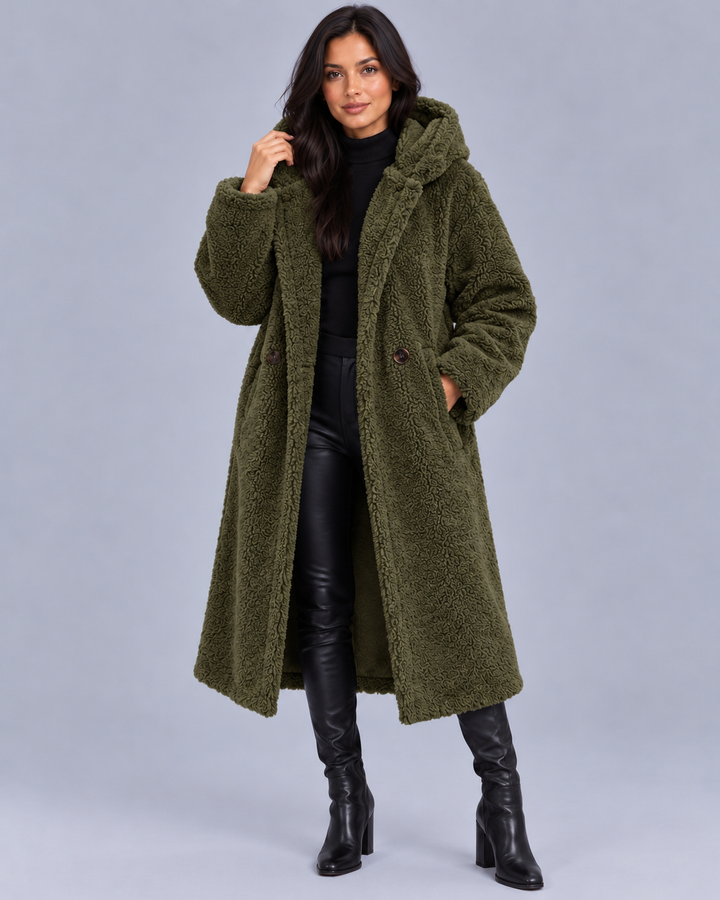 Women's Longline Teddy Coat with Hood