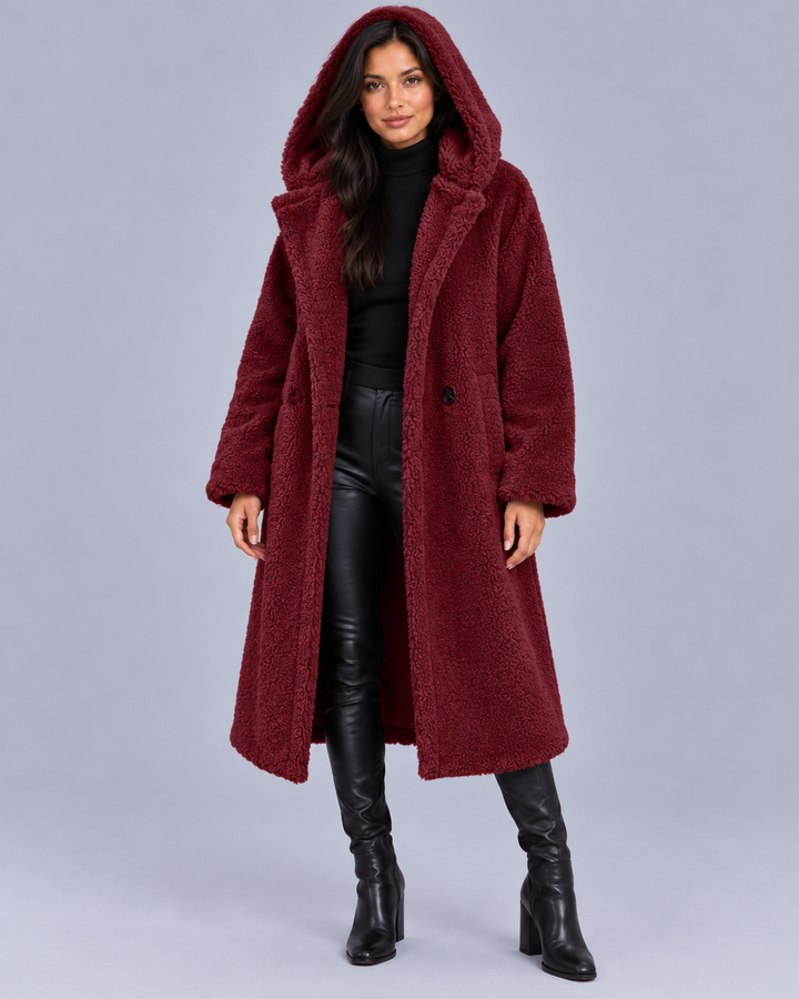Women's Longline Teddy Coat with Hood