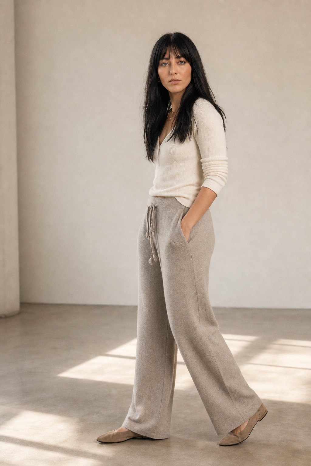 Women's Cashmere Blend Wide Leg Trousers