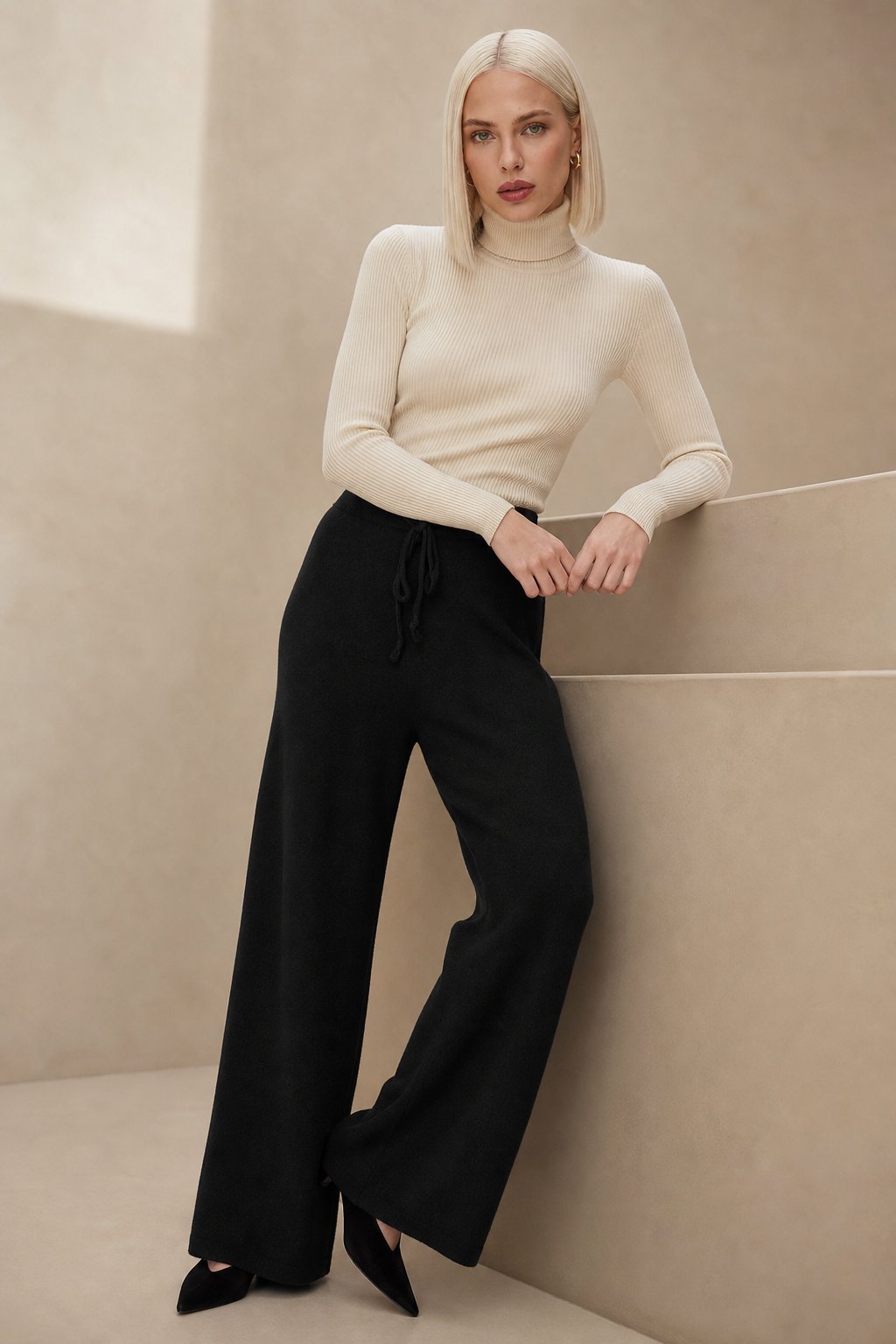 Women's Cashmere Blend Wide Leg Trousers