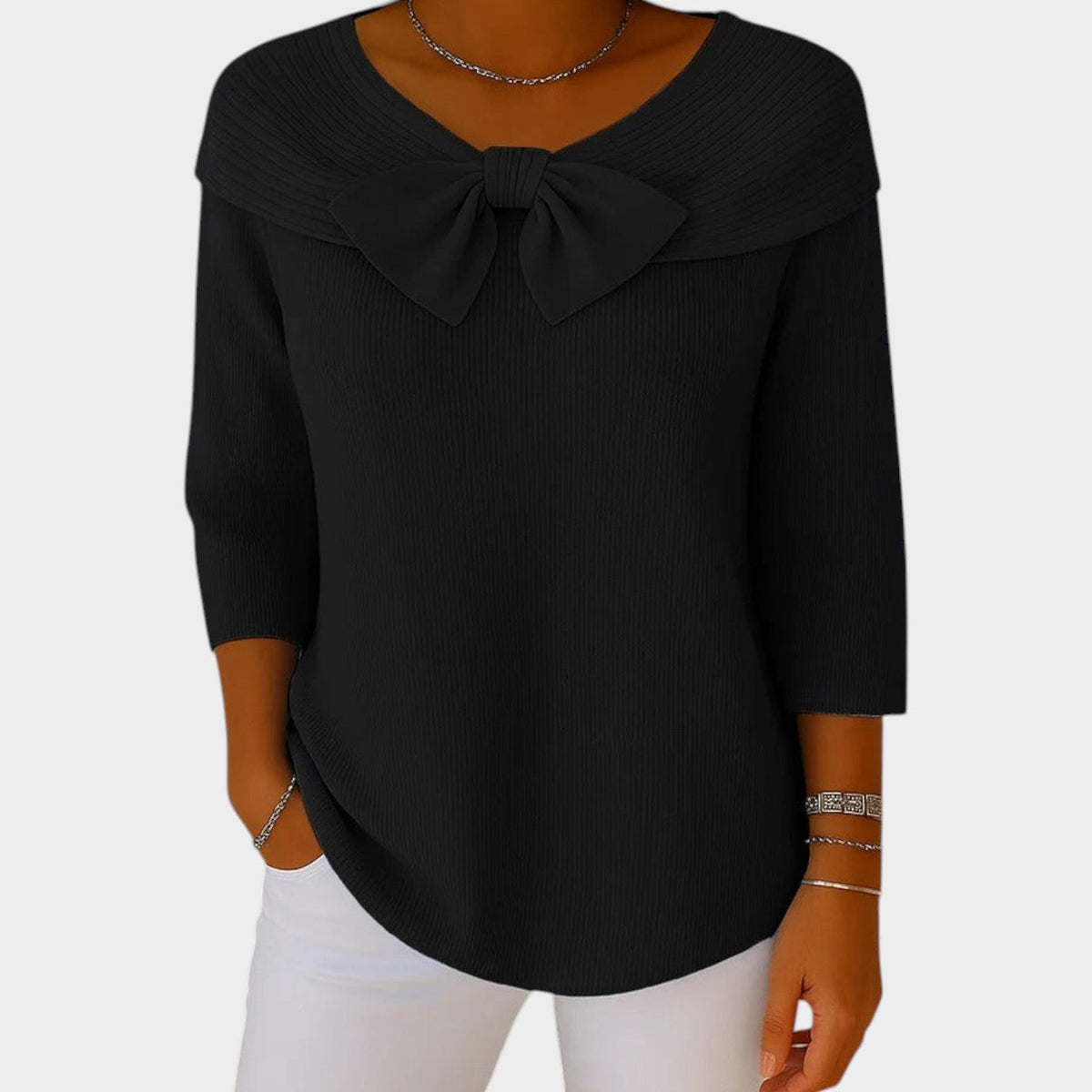 Bow Neck | Ribbed Knit Sweater