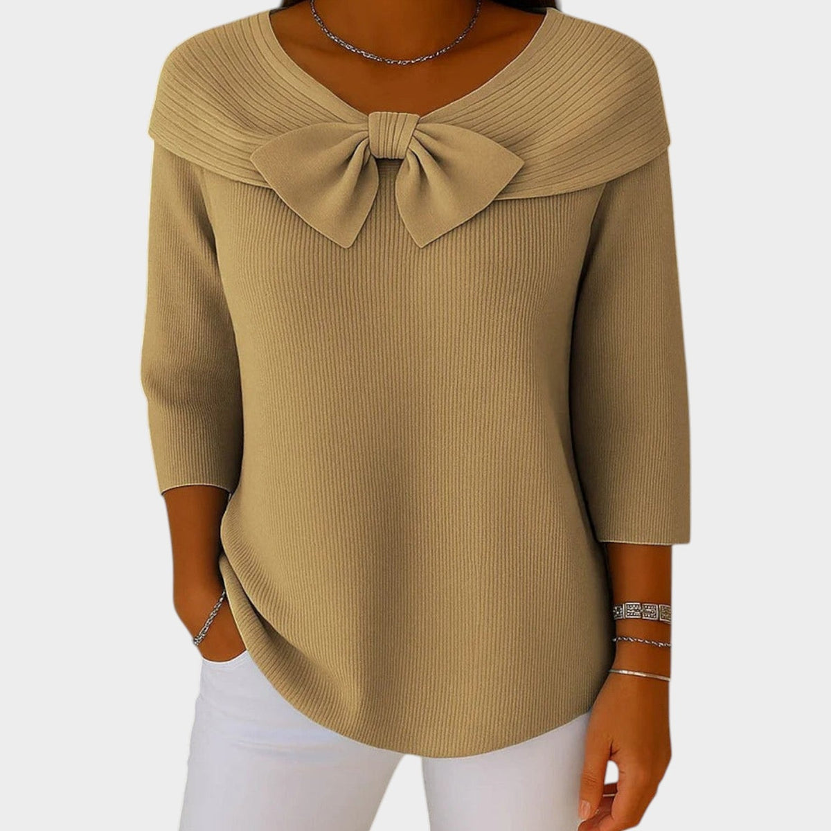 Bow Neck | Ribbed Knit Sweater